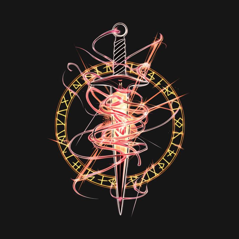 Abstract Sword Design T-Shirt, Cool Pink and Gold Graphic Tee, Unisex Modern Art Shirt, Unique Apparel Gift Female T-Shirt