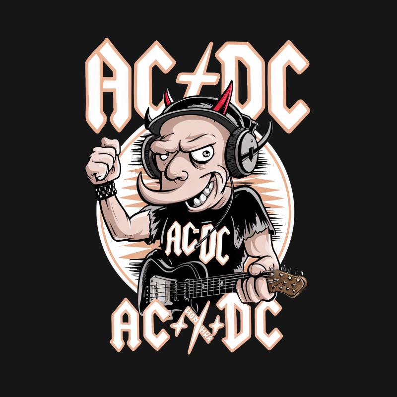 ACDC Inspired Rock Music Devil Cartoon Graphic T-Shirt, Vintage Band Tee, Unisex Casual Shirt Male T-Shirt