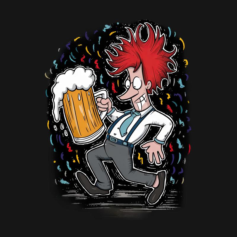 Funny Beer Lover T-Shirt, Cartoon Drunk Man Tee, Party Celebration Shirt, Unique Bar Hop Apparel, Gift for Him Male T-Shirt