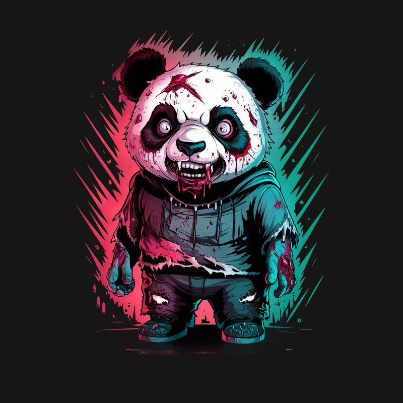 Zombie Panda Graphic Tee, Unisex Horror T-Shirt, Cool Creepy Animal Print, Streetwear Style, Unique Illustration, Horror Fan Gift Idea Male T-Shirt