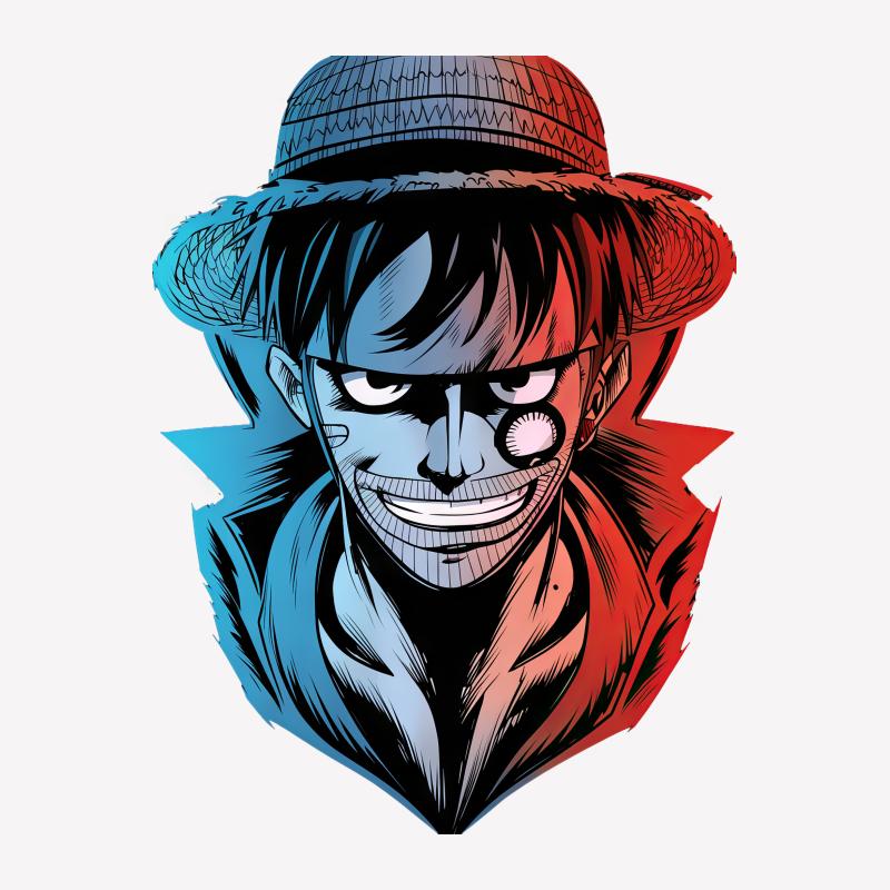 Anime Inspired Pirate Face with Straw Hat Colorful Graphic T-Shirt Design Male T-Shirt