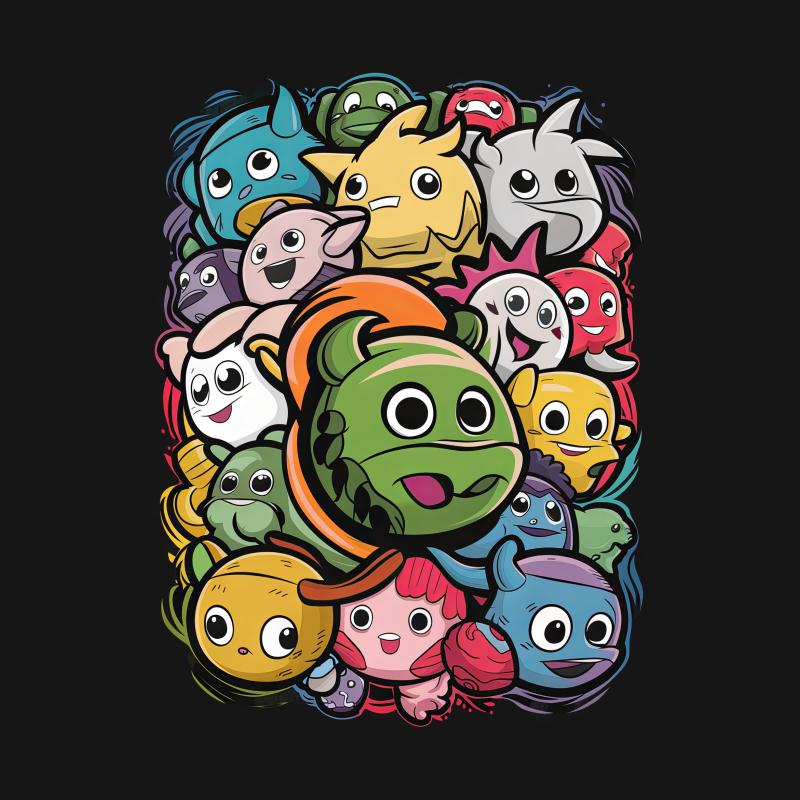 Colorful Cartoon Monster Mashup T-Shirt, Funny Cute Creatures Tee, Unisex Graphic Shirt for All Ages Male T-Shirt