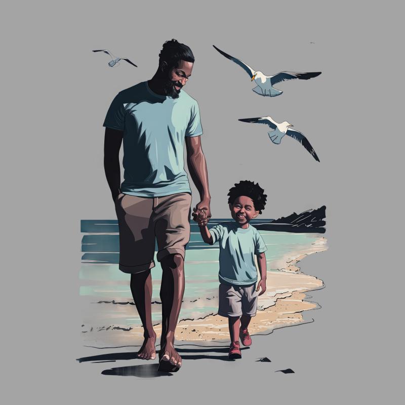 Father and Son Beach Day T-Shirt, Casual Family Matching Tees, Perfect Gift for Dads Male T-Shirt