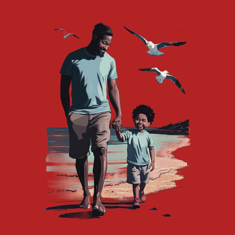 Father and Son Beach Day T-Shirt, Casual Family Matching Tees, Perfect Gift for Dads Female T-Shirt