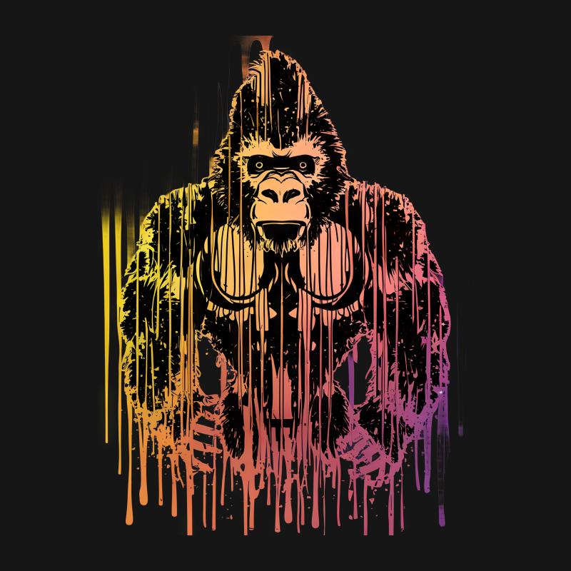 Colorful Gorilla Graphic Tee, Urban Streetwear T-Shirt, Artistic Animal Design, Unisex Fashion Top Female T-Shirt