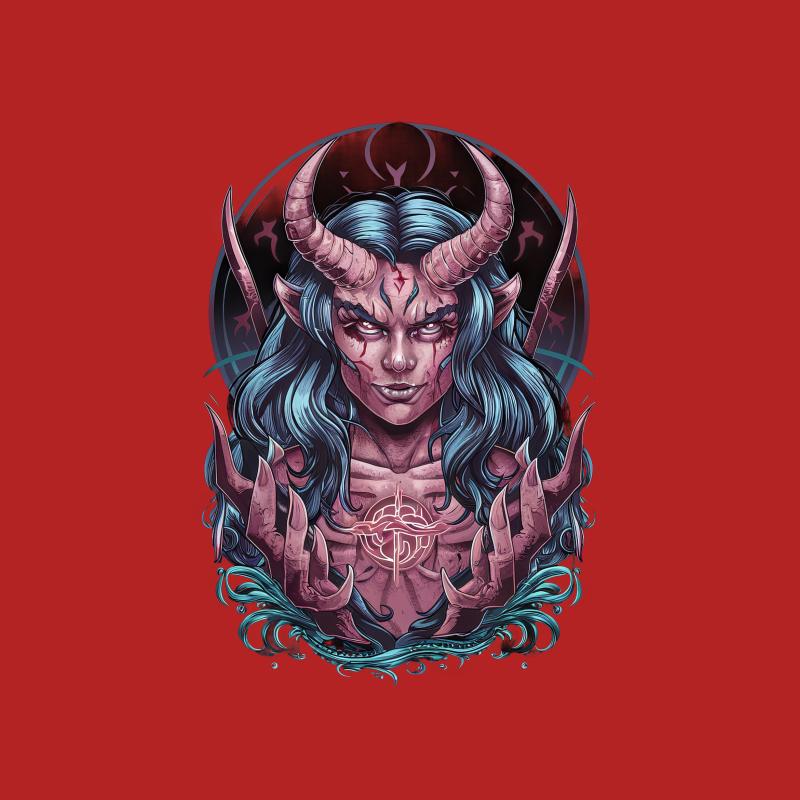 Fantasy Demon Girl Art T-Shirt, Unique Illustration Graphic Tee, Goth Aesthetic Clothing, Unisex Mystic Apparel Female T-Shirt