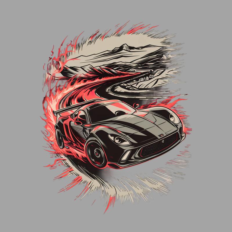 Men's Graphic Tee, Cool Car with Flames Design, Casual Streetwear, Trendy Urban T-Shirt, Unique Automotive Illustration Shirt Female T-Shirt