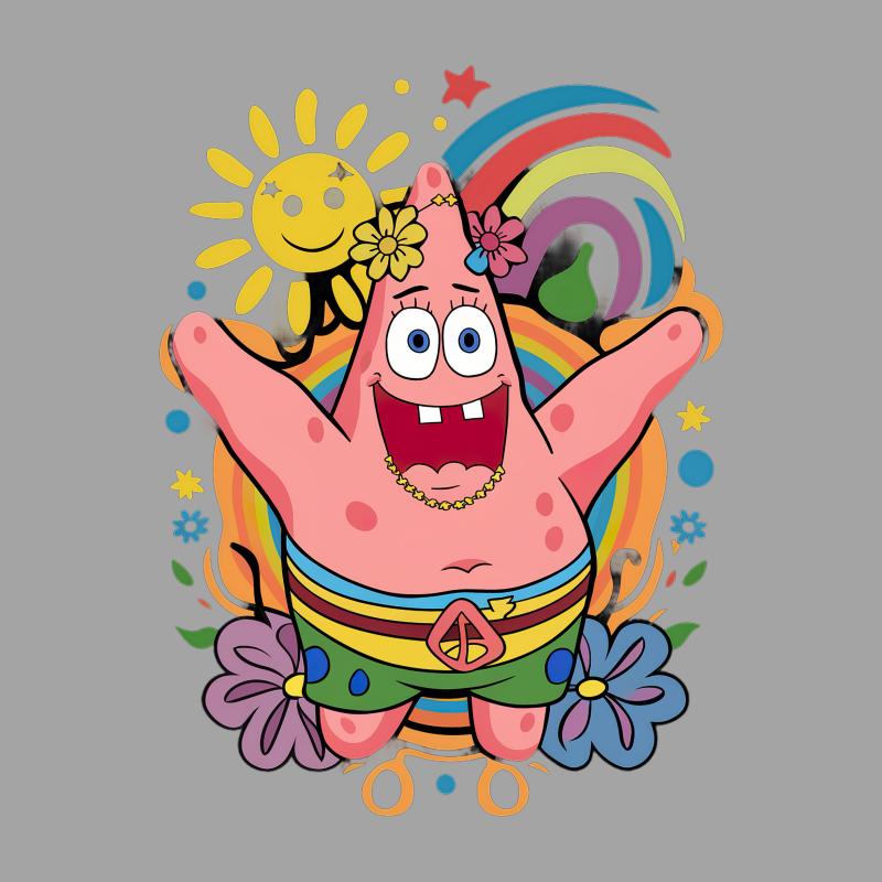 Colorful Cartoon Starfish T-Shirt, Unisex Summer Tee, Casual Beachwear, Rainbow and Sun Graphic Top, Fun Festival Clothing, Gift for Cartoon Fans Female T-Shirt