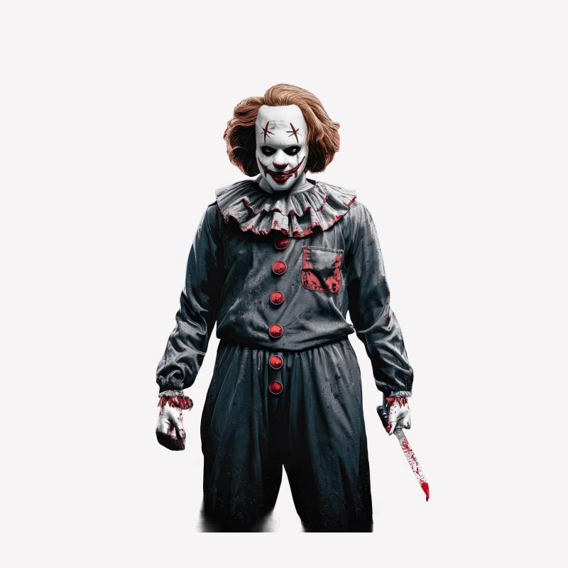 Scary Clown Costume T-Shirt, Halloween Horror Movie Fan Tee, Unique Creepy Party Outfit, Unisex Adult Clothing Male T-Shirt