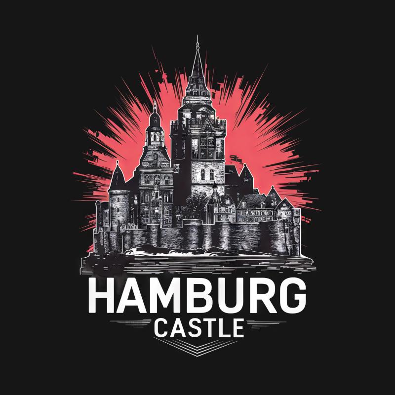 Hamburg Castle Graphic T-Shirt, Urban Sketch Art, Travel Landmark Tee, Unique City Print, Casual Streetwear, Unisex Fashion Top Male T-Shirt