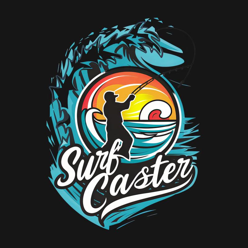 Colorful Surf Caster Fishing T-Shirt for Beach Lovers Unique Graphic Tee Male T-Shirt