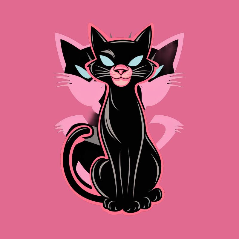 Black Cat Cartoon Graphic Tee, Cute Feline Lover T-Shirt, Whimsical Kitty Casual Wear, Unisex Apparel Gift Male T-Shirt