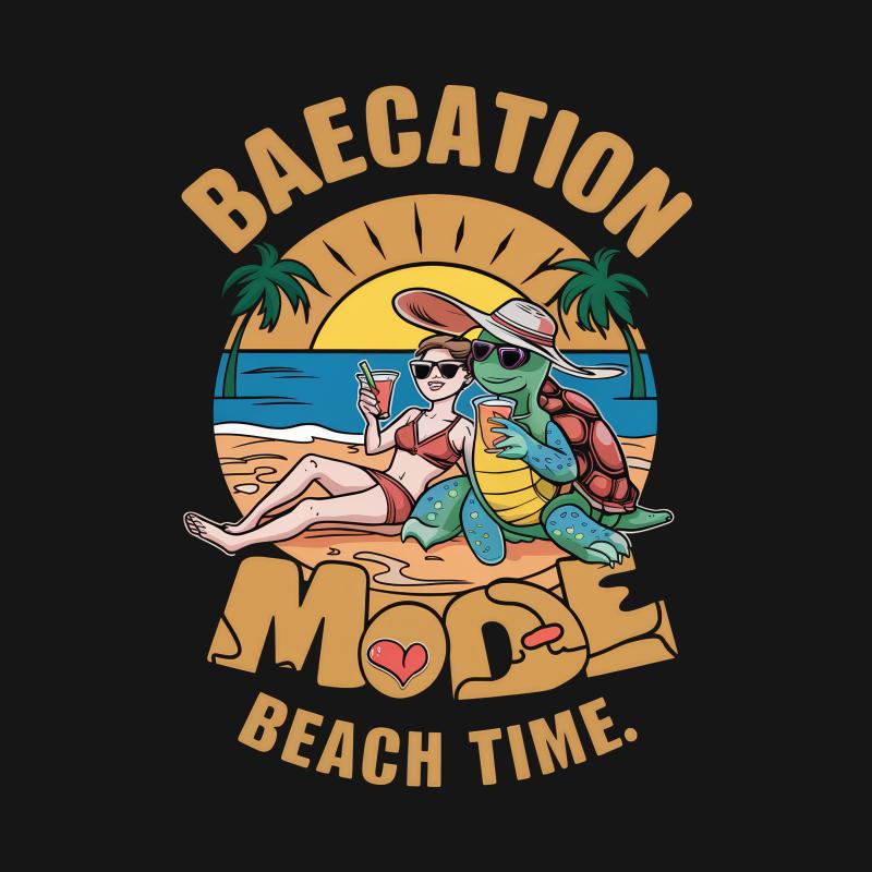 Baecation Mode Beach Time T-Shirt, Summer Vacation Tee, Couples Matching Shirts, Tropical Holiday Apparel, Gift. Male T-Shirt