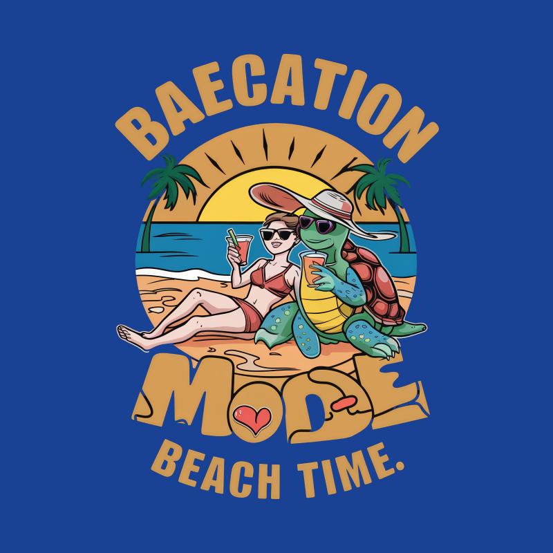 Baecation Mode Beach Time T-Shirt, Summer Vacation Tee, Couples Matching Shirts, Tropical Holiday Apparel, Gift. Female T-Shirt