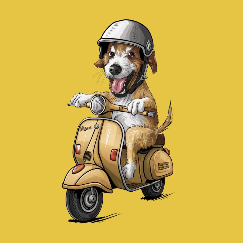 Dog Riding Scooter T-Shirt, Cute Puppy on Vespa, Fun Animal Graphic Tee, Pet Lover Gift, Casual Urban Style Male T-Shirt