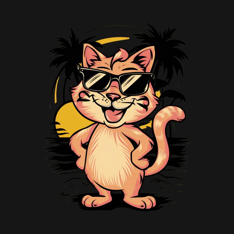 Cool Cat with Sunglasses T-Shirt, Tropical Beach Graphic Tee, Fun Summer Casual Shirt, Unisex Fashion Female T-Shirt