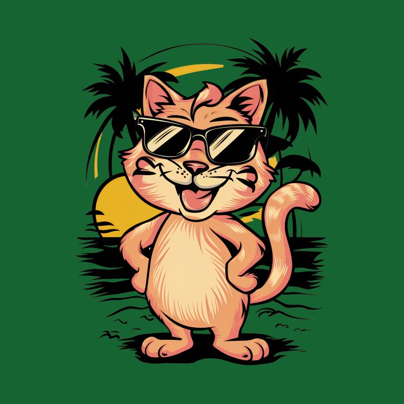 Cool Cat with Sunglasses T-Shirt, Tropical Beach Graphic Tee, Fun Summer Casual Shirt, Unisex Fashion Male T-Shirt