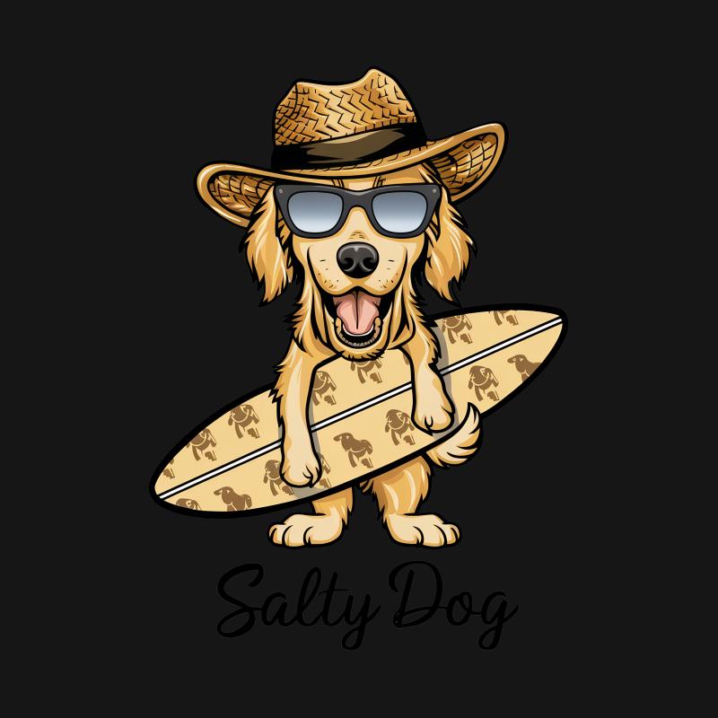 Funny Salty Dog Surfer T-Shirt, Beach Surfing Golden Retriever Tee, Unisex Summer Casual Shirt Female T-Shirt