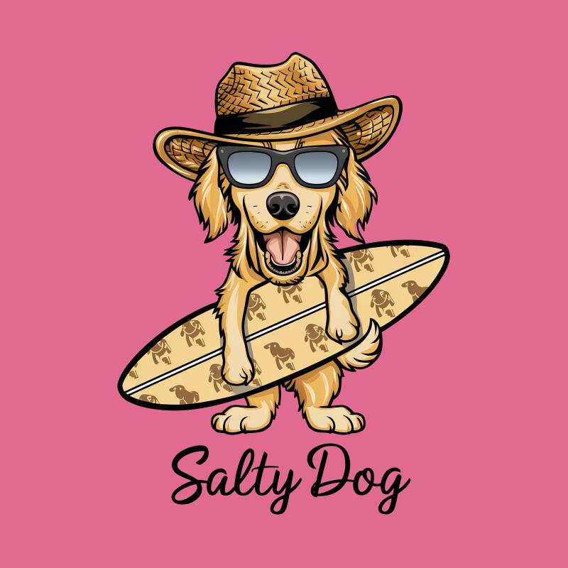 Funny Salty Dog Surfer T-Shirt, Beach Surfing Golden Retriever Tee, Unisex Summer Casual Shirt Male T-Shirt