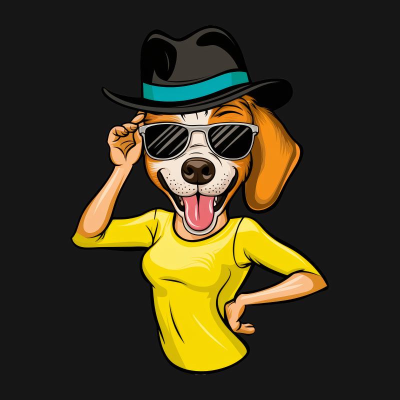 Cool Dog with Sunglasses and Hat Graphic T-Shirt, Unisex Casual Tee, Trendy Animal Illustration Shirt, Hipster Dog Lover Gift Idea Male T-Shirt