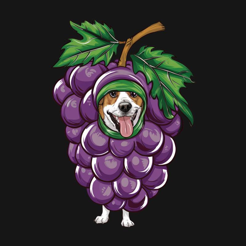 Funny Dog Grape Costume T-Shirt, Cute Beagle in Fruit Outfit, Unisex Graphic Tee, Casual Summer Shirt, Animal Lover Gift Male T-Shirt