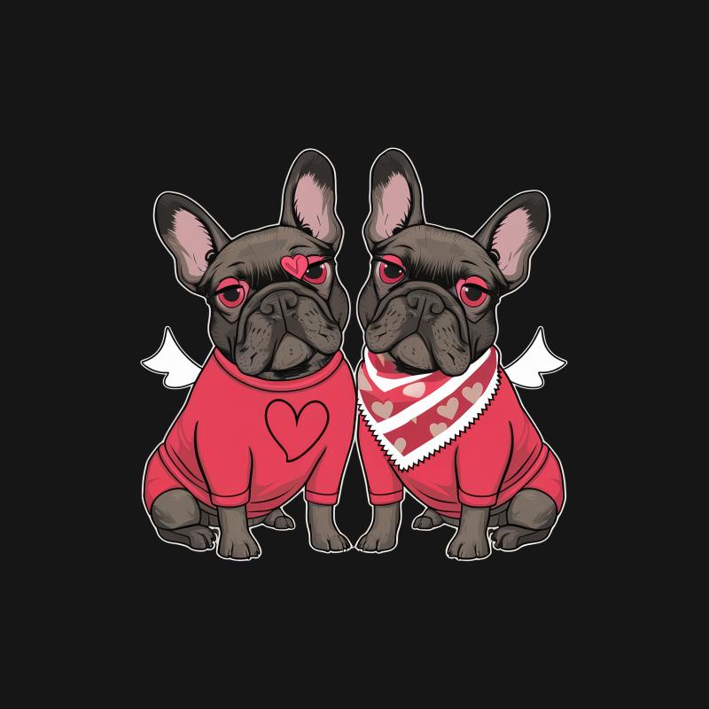 French Bulldog Love Couples T-Shirt, Valentine's Day Dog Lovers Tee, Cute Frenchie Angel Wings Shirt, Unisex Graphic Tee Male T-Shirt