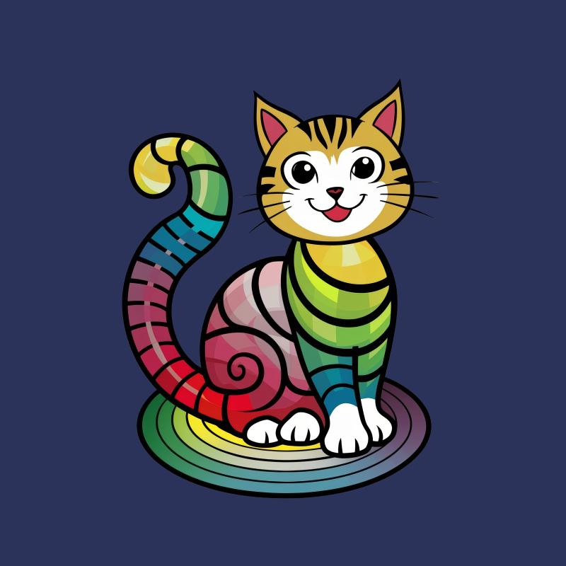 Colorful Striped Cat T-Shirt, Whimsical Feline Art Tee, Rainbow Kitty Shirt, Casual Comfortable Unisex Top, Unique Cat Lover Gift Male T-Shirt