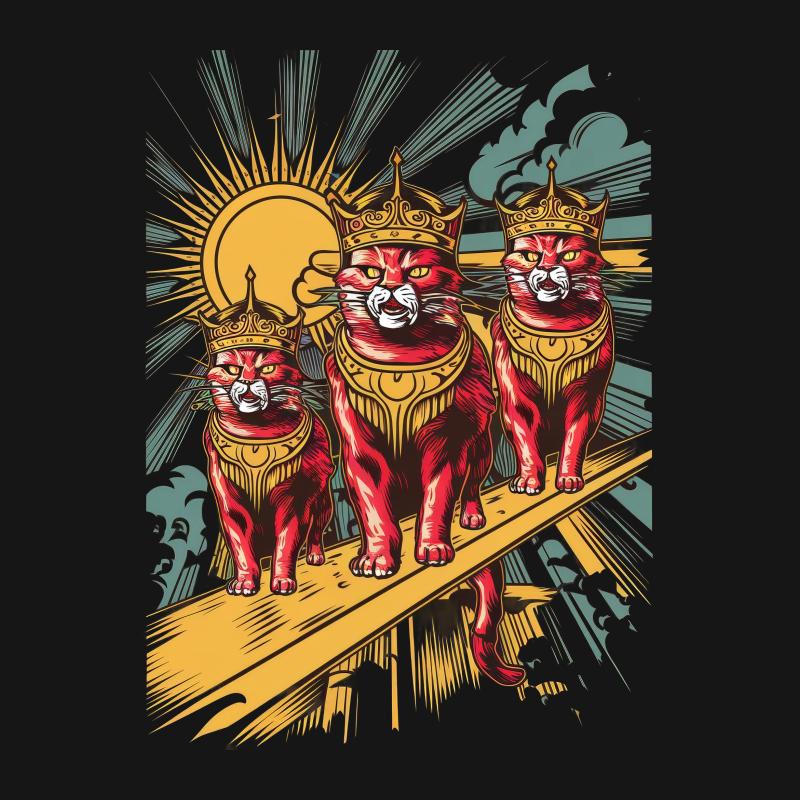 Three Regal Cats T-Shirt, Royal Feline Illustration Tee, Unique Cat Lover Gift, Artistic Graphic Shirt, Unisex and Women's Sizes Male T-Shirt