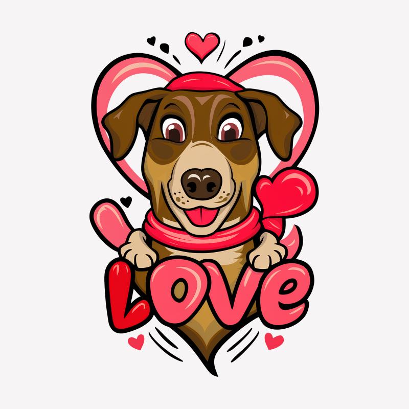 Cute Dog Love Heart T-Shirt, Adorable Puppy Valentine's Day Tee, Pet Lover Gift, Animal Graphic Shirt, Unisex Clothing Male T-Shirt