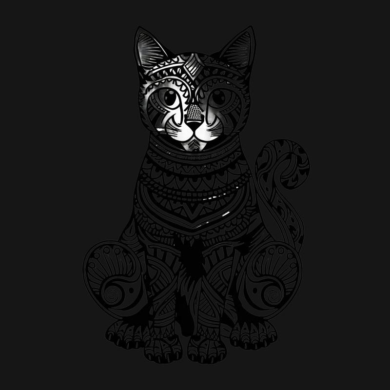 Black and White Cat T-Shirt, Tribal Pattern Feline, Unisex Art Tee, Large Print Cat Lover Shirt, Adult Casual Wear Male T-Shirt