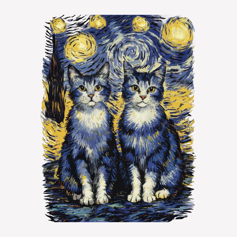 Starry Night Inspired Cat T-Shirt, Artistic Feline Tee, Van Gogh Style Kitty Shirt, Unique Cat Lover Gift, Unisex Tee Male T-Shirt