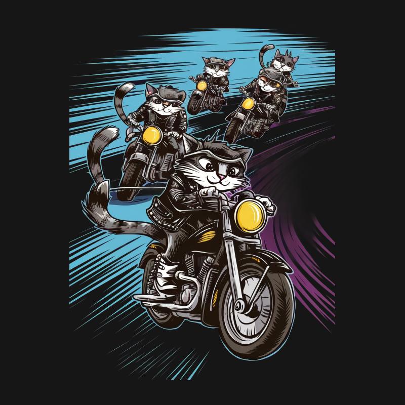 Cool Cat Biker Gang T-Shirt, Motorcycle Cats Graphic Tee, Funny Cat Lover Shirt, Unique Feline Bikers Apparel Male T-Shirt