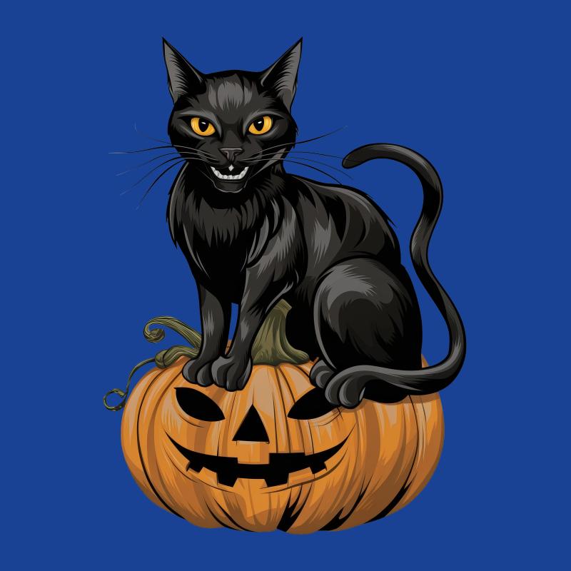 Black Cat on Pumpkin Halloween T-Shirt, Spooky Feline Lover Gift, Unique All Hallows' Eve Apparel Male T-Shirt