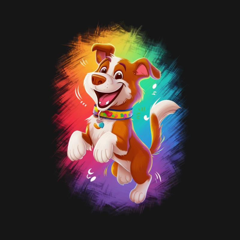 Colorful Animated Dog Graphic T-Shirt for Pet Lovers, Casual Wear, Unisex Tee Female T-Shirt