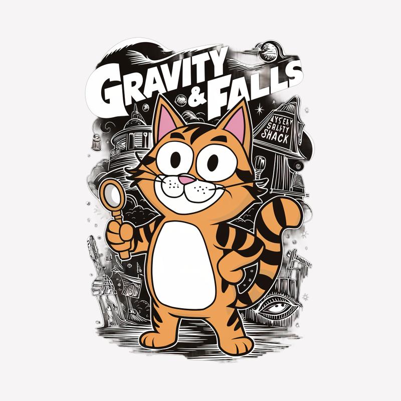 Gravity Falls Inspired Cat T-Shirt, Cute Cartoon Feline Tee, Mystery Adventure Unisex Shirt, Unique Graphic Top Female T-Shirt