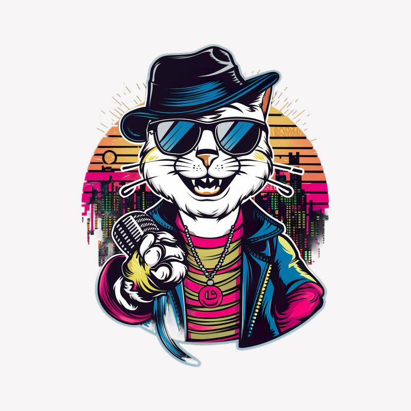 Cool Hip Cat T-Shirt, Urban Streetwear Style, Funky Feline with Sunglasses, Cat Lover Tee Male T-Shirt