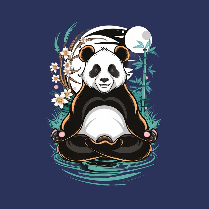 Panda Graphic T-Shirt, Zen Panda with Sakura Blossoms Tee, Unisex Nature-inspired Casual Wear, Artistic Animal Design Top, Gift Idea Male T-Shirt