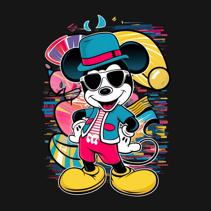 Abstract Mickey-Inspired Tee, Colorful Cartoon Mouse T-Shirt, Unisex Crew Neck Shirt, Casual Fashion Top, Fun Graphic Streetwear Male T-Shirt