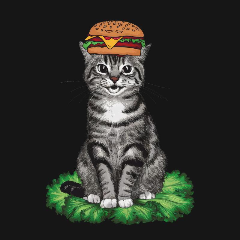 Funny Cat Burger T-Shirt, Cute Kitten Cheeseburger Hat Tee, Unisex Graphic Shirt, Pet Lovers Apparel, Gift Male T-Shirt