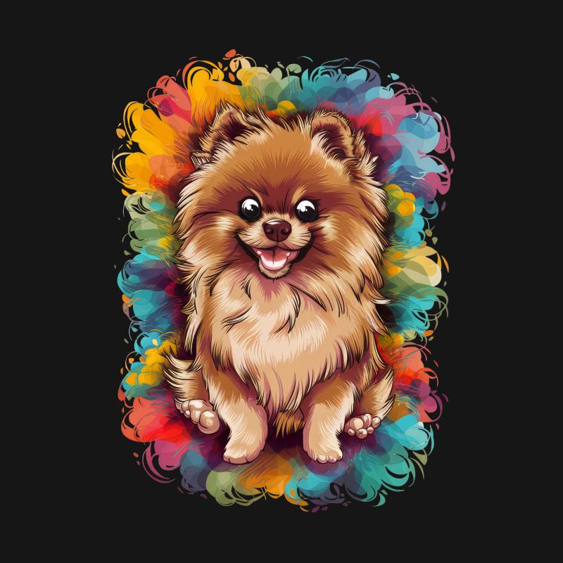 Colorful Pomeranian Dog T-Shirt, Vibrant Artistic Tee, Cute Pom Pom Pet Lover Gift, Unisex Clothing Female T-Shirt