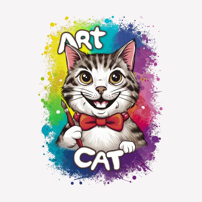 Colorful Art Cat T-Shirt, Cute Cat Artist with Paints, Whimsical Cat Lover Gift, Unisex Graphic Tee, Cool Feline Apparel Male T-Shirt