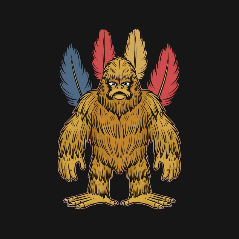 Mythical Creature T-Shirt, Unique Bigfoot with Feathers Graphic Tee, Unisex Adult Clothing, Fantasy Monster Shirt, Gift for Cryptozoology Fans Male T-Shirt