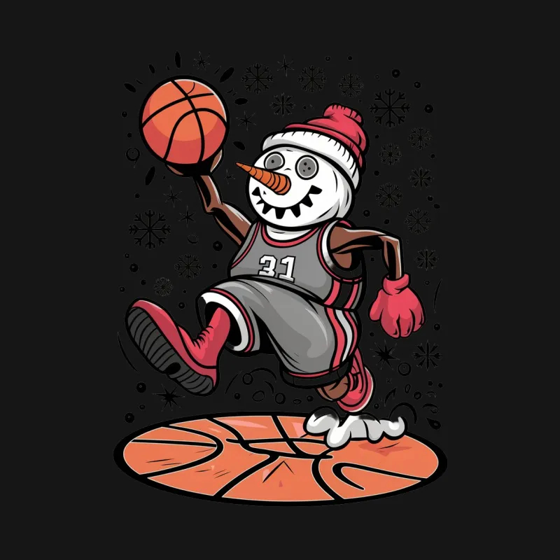 Basketball Snowman T-Shirt, Winter Sports Graphic Tee, Youth and Adult Sizes Available Male T-Shirt