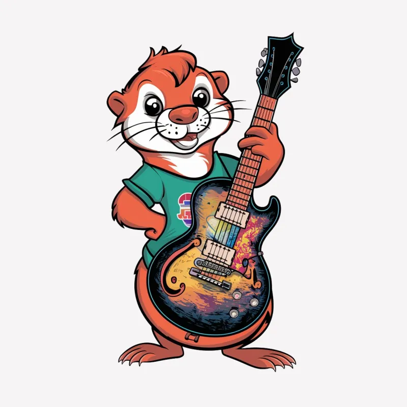 Cartoon Beaver Playing Guitar T-Shirt, Colorful Animal Musician Tee, Unisex Graphic Shirt for All Ages Female T-Shirt