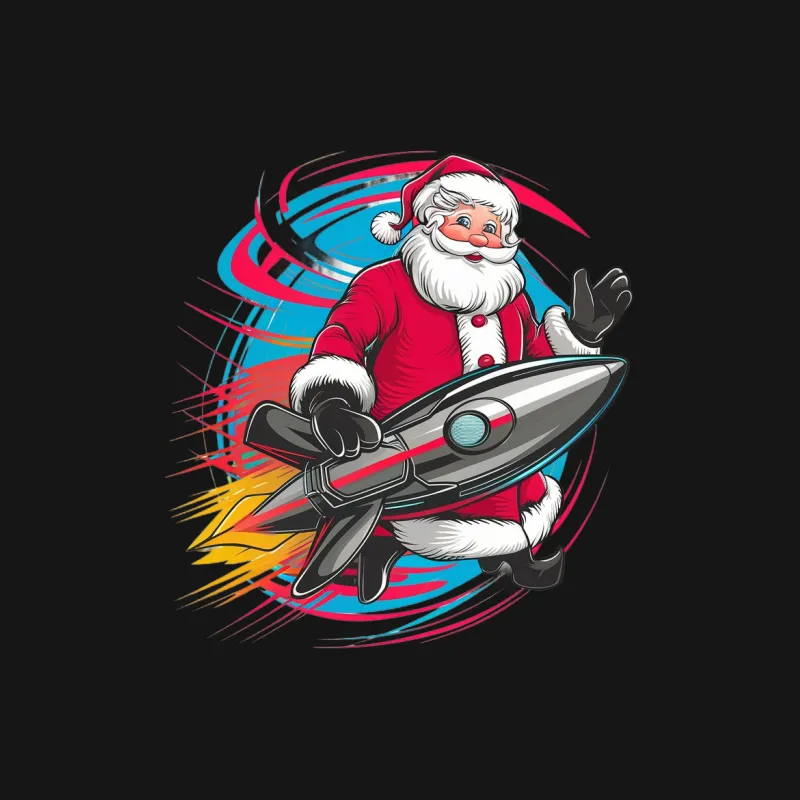 Santa Claus Riding Rocket, Christmas Holiday T-Shirt, Festive Fun Graphic Tee for All Ages Male T-Shirt