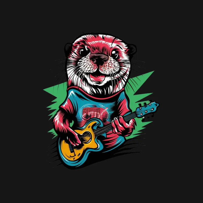 Rock Guitar Otter T-Shirt, Cool Music Animal Tee, Unique Graphic Design Shirt for Musicians Female T-Shirt