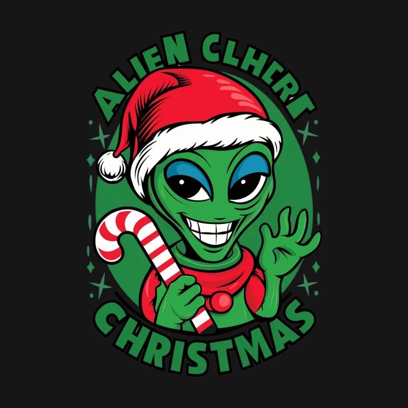 Alien Christmas T-Shirt, Cute Santa Hat Extraterrestrial, Festive Holiday Apparel, Unisex Graphic Tee Male T-Shirt