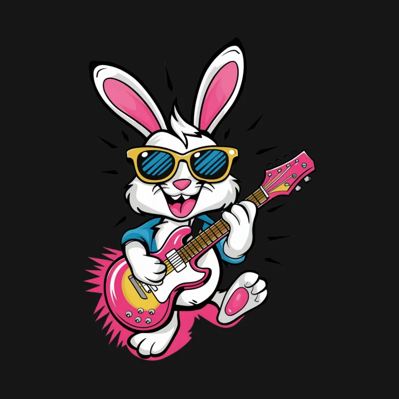 Rocking Rabbit Guitarist T-Shirt, Cool Bunny with Sunglasses, Unisex Graphic Tee, Music Lover Gift, Animal Cartoon Shirt Female T-Shirt