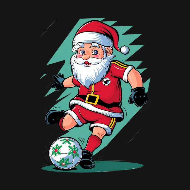 Santa Claus Soccer Player T-Shirt, Festive Holiday Sports Apparel, Christmas Gift, Kids and Adults Sizes Male T-Shirt