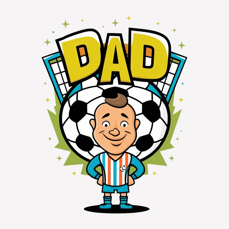 Dad Soccer Fan T-Shirt, Father's Day Gift, Sports Dad Graphic Tee, Soccer Ball, Cartoon Style Male T-Shirt